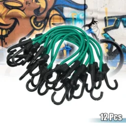 Unique Bargains Strong Elastic Strapping Rope Hooks For Bicycle Dark Green 12 Pcs