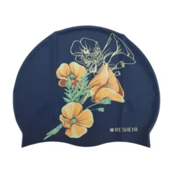 Unique Bargains Silicone Waterproof Floral Printed Swim Cap Navy Blue Orange 1 Pc -Outdoor Sports Series GUEST a0416ef0 1eed 4a34 9de7 6419513496d1