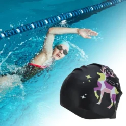 Unique Bargains Silicone Sika Deer Pattern Waterproof Swim Cap 1 Pc