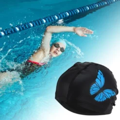 Unique Bargains Knitted PU Elastic Butterfly Pattern Swim Cap 1 Pc