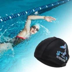 Unique Bargains Knitted PU Elastic Fish Tail Pattern Swim Cap 1 Pc