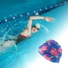Unique Bargains Polyester Lilies Pattern Swim Cap 5.91"x9.25" Blue Pink 1 Pc