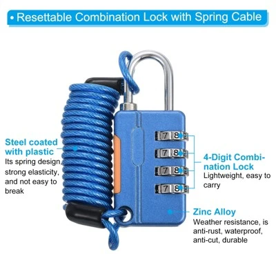 Unique Bargains Gym Locker Backpack Suitcase 4 Digit Combination Padlock With Spring Cable 3 Unique Bargains Gym Locker Backpack Suitcase 4 Digit Combination Padlock With Spring Cable - Image 3