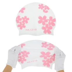 Unique Bargains Silicone Waterproof Swim Cap Pink White 1 Pc -Outdoor Sports Series GUEST a6efb848 6097 4ec2 bead c0aa5df17a0c