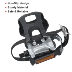 Unique Bargains Bicycle Pedals 12.7mm 1/2'' Spindle Platform With Toe Clips Fixed Foot Strap Cycling Parts Black Silver Tone 1 Pair