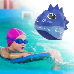 Unique Bargains Kid's Silicone Cartoon Fish Swim Cap 1 Pc