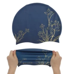 Unique Bargains Silicone Waterproof Lotus Print Swim Cap 1 Pc -Outdoor Sports Series GUEST a8aab2d4 cf33 4d95 b7c2 0c3327ef54cb