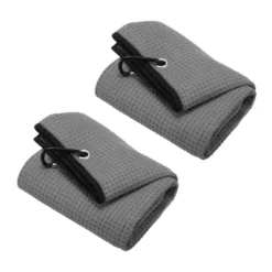 Unique Bargains Super Absorbent Waffle Pattern Tri-Fold Microfiber Golf Towels With D Clips 20"x16" 2 Pcs -Outdoor Sports Series GUEST a953a00d fe25 41f5 9d47 1964e82b4969