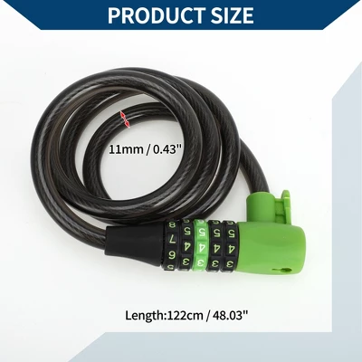 Unique Bargains Extended Bike Padlock Cable Lock Resettable 5 Digit Bike Lock Black Green 1 Set 3 Unique Bargains Extended Bike Padlock Cable Lock Resettable 5 Digit Bike Lock Black Green 1 Set - Image 3