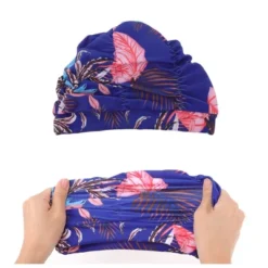 Unique Bargains Polyester Leaves Pattern Swim Cap 5.91"x9.25" Blue Pink 1 Pc -Outdoor Sports Series GUEST b16b0afa a672 43c8 82b1 1cbac2b19b26