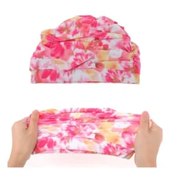 Unique Bargains Polyester Flower Pattern Swim Cap 5.91"x9.25" Pink White 1 Pc -Outdoor Sports Series GUEST b2f8243c 9b8c 4e5e 853b 1c5b888bad87