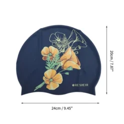 Unique Bargains Silicone Waterproof Floral Printed Swim Cap Navy Blue Orange 1 Pc -Outdoor Sports Series GUEST b330d245 d315 4df8 a12b 7f4a4a0725c2