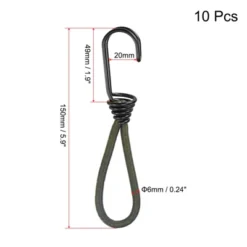 Unique Bargains Outdoor Camping Tent Canopy Awnings Cover 6 Inch Tarp Straps Elastic Cords With Hook Dark Green 10 Pack