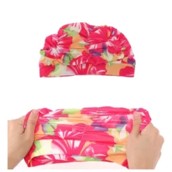Unique Bargains Polyester Rose Pattern Swim Cap 5.91"x9.25" Rose Red Yellow 1 Pc -Outdoor Sports Series GUEST b8904727 393b 4b61 8658 67a8c5f1b9c7