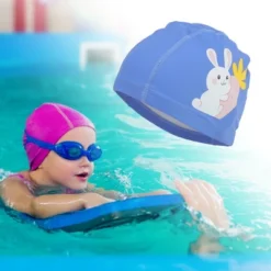 Unique Bargains Kid's Knitted PU Cartoon Carrot Rabbit Swim Cap 1 Pc