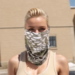 Unique Bargains Ice Silk Snake Pattern Neck Gaiter Gray Brown 1 Pc