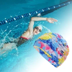 Unique Bargains Nylon Pleated Style Swimming Cap 1Pc