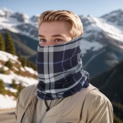 Unique Bargains Sunscreen Grid Pattern Face Scarf Mask Blue Gray 1 Pc