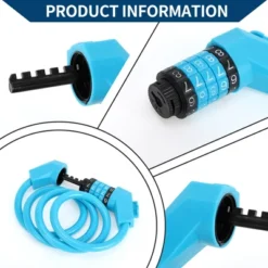 Unique Bargains Extended Bicycle Padlock Cable Lock Spiral Resettable 5 Digit Bike Lock Blue Set