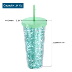 Unique Bargains Acrylic Double Wall Spill-Proof Lid Transparent Sequins Straw Tumbler