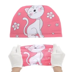 Unique Bargains Kid's Polyester Cat Pattern Swim Cap Rose Red White 1 Pc -Outdoor Sports Series GUEST bed2453f 4562 404d bdeb c2b3e5a4f319