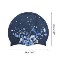 Unique Bargains Silicone Waterproof Floral Print Swim Cap Navy Blue White 1 Pc -Outdoor Sports Series GUEST bf1c889c 0a83 4a60 8ccc e499bb12b963