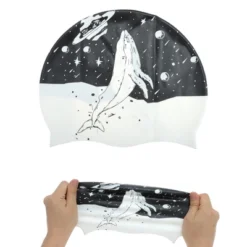 Unique Bargains Silicone Waterproof Kunpeng Print Swim Cap Black White 1 Pc -Outdoor Sports Series GUEST c098a465 f2d1 4d24 974c a5416f075a69