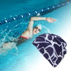 Unique Bargains Nylon Pleated Style Swimming Cap Navy Blue White 1 Pc