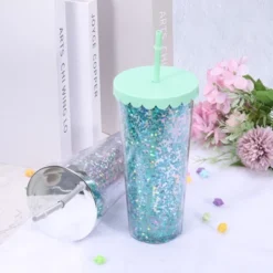 Unique Bargains Acrylic Double Wall Spill-Proof Lid Transparent Sequins Straw Tumbler -Outdoor Sports Series GUEST c69a0bdc e6af 4595 a0ec e0d675259ac2