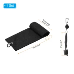 Unique Bargains Microfiber Waffle Pattern Tri-fold Golf Towel With Club Groove Cleaning Brush 1 Set