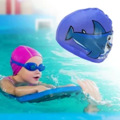 Unique Bargains Kid's Silicone Shark Pattern Swim Cap Blue 1 Pc