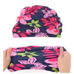 Unique Bargains Polyester Flower Pattern Swim Cap 5.91"x9.25" Navy Blue Red 1 Pc -Outdoor Sports Series GUEST d3d909cf eff4 454f 9747 582229719418