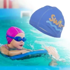 Unique Bargains Kid's Knitted PU Letter Printed Swim Cap 1 Pc