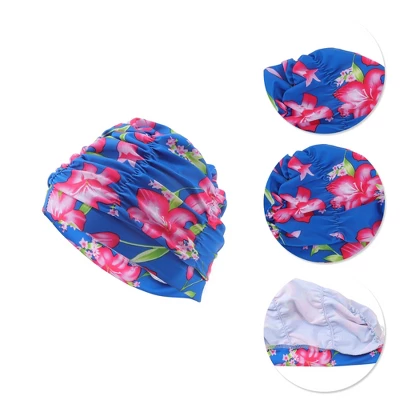Unique Bargains Polyester Lilies Pattern Swim Cap 5.91"x9.25" Blue Pink 1 Pc 2 Unique Bargains Polyester Lilies Pattern Swim Cap 5.91"x9.25" Blue Pink 1 Pc - Image 2