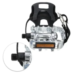 Unique Bargains Bicycle Pedals 9/16'' Spindle Platform With Toe Clips Fixed Foot Strap Cycling Parts Black Silver Tone 1 Pair -Outdoor Sports Series GUEST e047f24f cc83 4a2c 845c df5bf2441d94