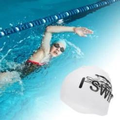 Unique Bargains Silicone Floating Pattern Waterproof Swim Cap Black White 1 Pc