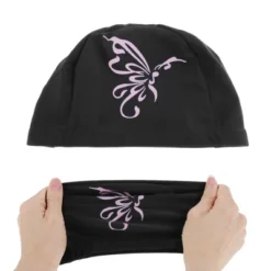 Unique Bargains Nylon Butterfly Print Swim Cap Black Pink 1 Pc -Outdoor Sports Series GUEST e4eb69a1 47ce 4a05 83ad 8ee5c4d33953