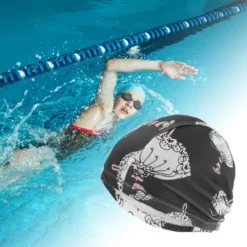 Unique Bargains Nylon Figure Pattern Swim Cap Black White 1 Pc