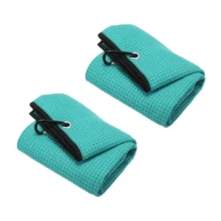 Unique Bargains Super Absorbent Waffle Pattern Tri-Fold Microfiber Golf Towels With D Clips 20"x16" 2 Pcs -Outdoor Sports Series GUEST e753287c 9eaf 4e39 95f8 7e8f597c11c6