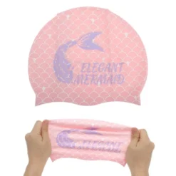 Unique Bargains Silicone Waterproof Fish Tail Swim Cap Pink Purple 1 Pc -Outdoor Sports Series GUEST e9154227 3d78 46bb a013 227627b60f5d