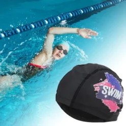 Unique Bargains Knitted PU Elastic Letter Swimming Cap 1 Pc