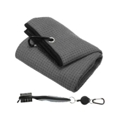 Unique Bargains Microfiber Waffle Tri-Fold Golf Towel With Groove Brush 1 Set 20"x16" -Outdoor Sports Series GUEST ef6306e4 d2a5 468c b252 0e927710d800