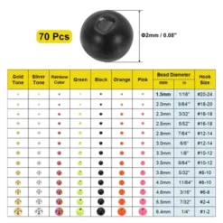 Unique Bargains Fly Tying Slotted Tungsten Round Beads For Variety Jig Hooks 70 Pcs
