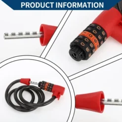 Unique Bargains Extended Bicycle Padlock Cable Lock Resettable 5 Digit Bike Lock Black Red 1 Set
