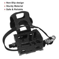 Unique Bargains Bicycle Pedals 9/16'' Spindle Platform With Toe Clips Fixed Foot Strap Cycling Parts Black 1 Pair