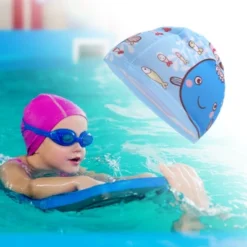 Unique Bargains Kid's Polyester Whale Pattern Swim Cap Blue 1 Pc