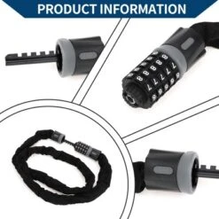 Unique Bargains Security Chain Combination Padlock Resettable 5 Digit Bike Lock Black Gray 59.06"