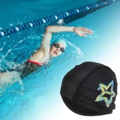 Unique Bargains Knitted PU Elastic Star Pattern Swim Cap 1 Pc